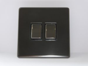 BLACK NICKEL SCREWLESS TWIN LIGHT SWITCH